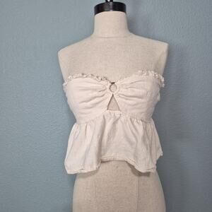 Pacsun Me To We Smocked Bandeau Crop Tank Top Womens Large Beige Cotton Shirt